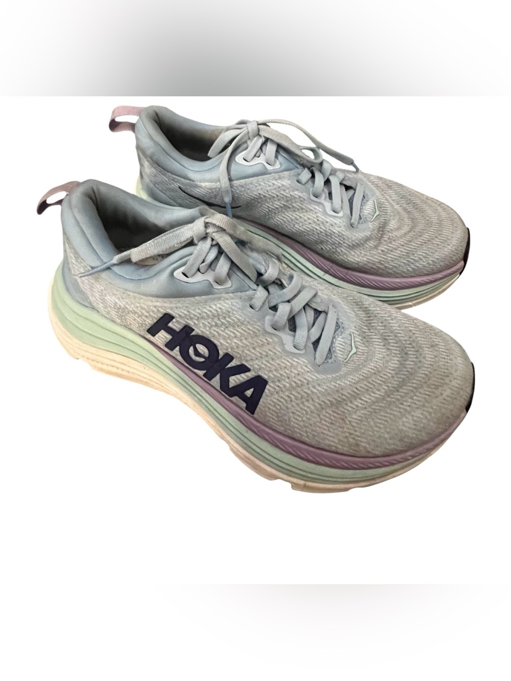 Hoka One One Women's Pale Blue Running Sneakers with Pink Heel Tabs